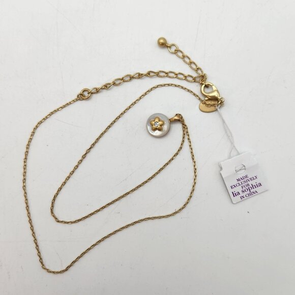 Lia Sophia Wisp Necklace Matte Goldtone and Mother of Pearl 16-18" Retired NIB - Picture 4 of 8